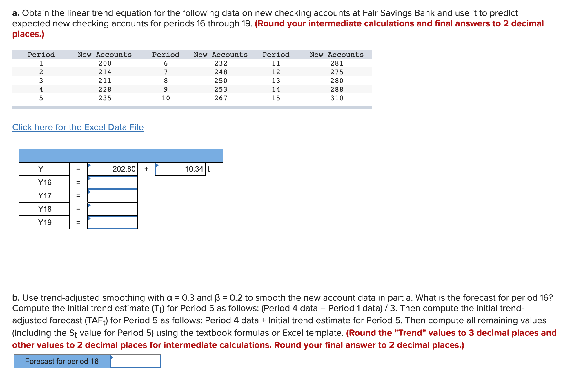  a. Obtain the linear trend equation for the following data on