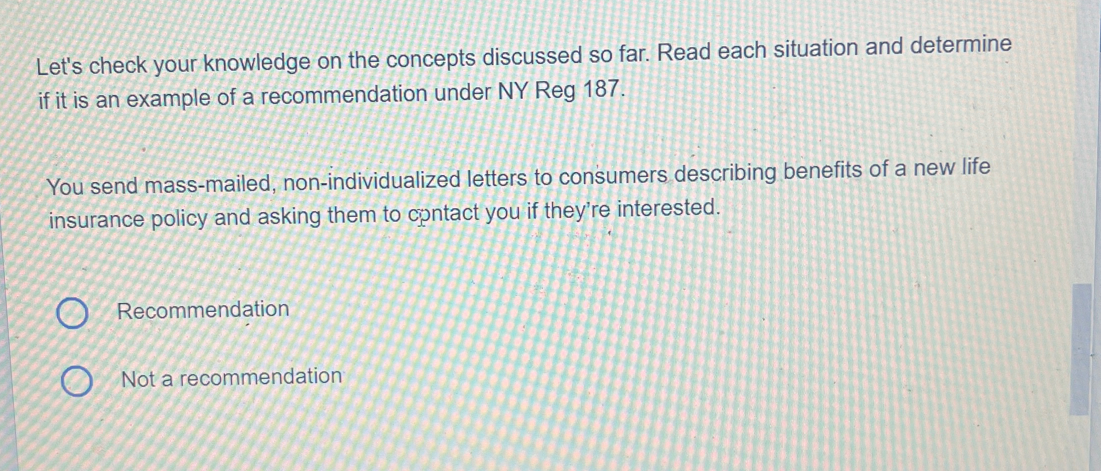  Let's check your knowledge on the concepts discussed so far. Read