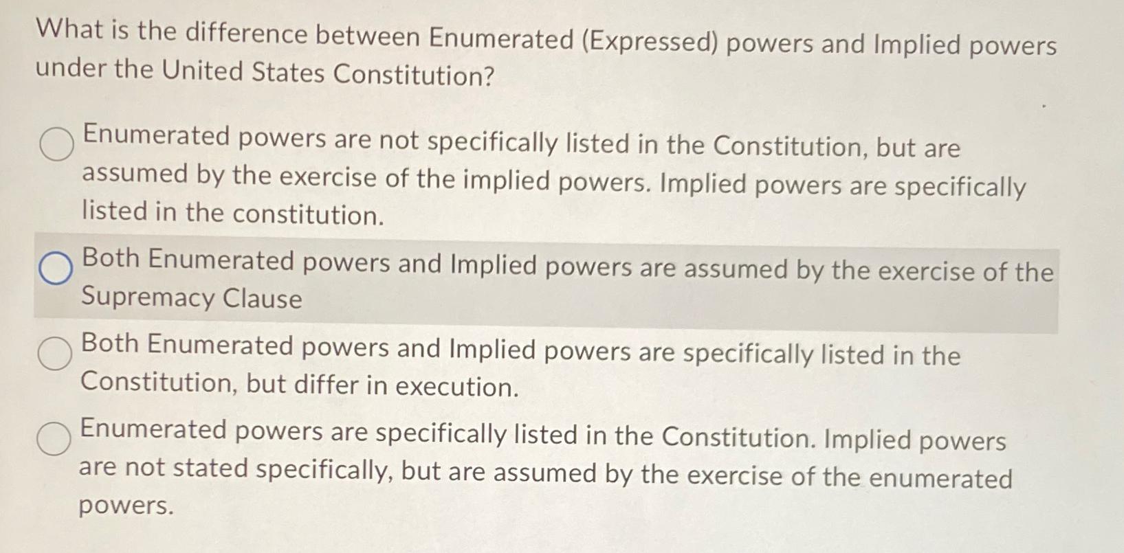  What is the difference between Enumerated (Expressed) powers and Implied powers