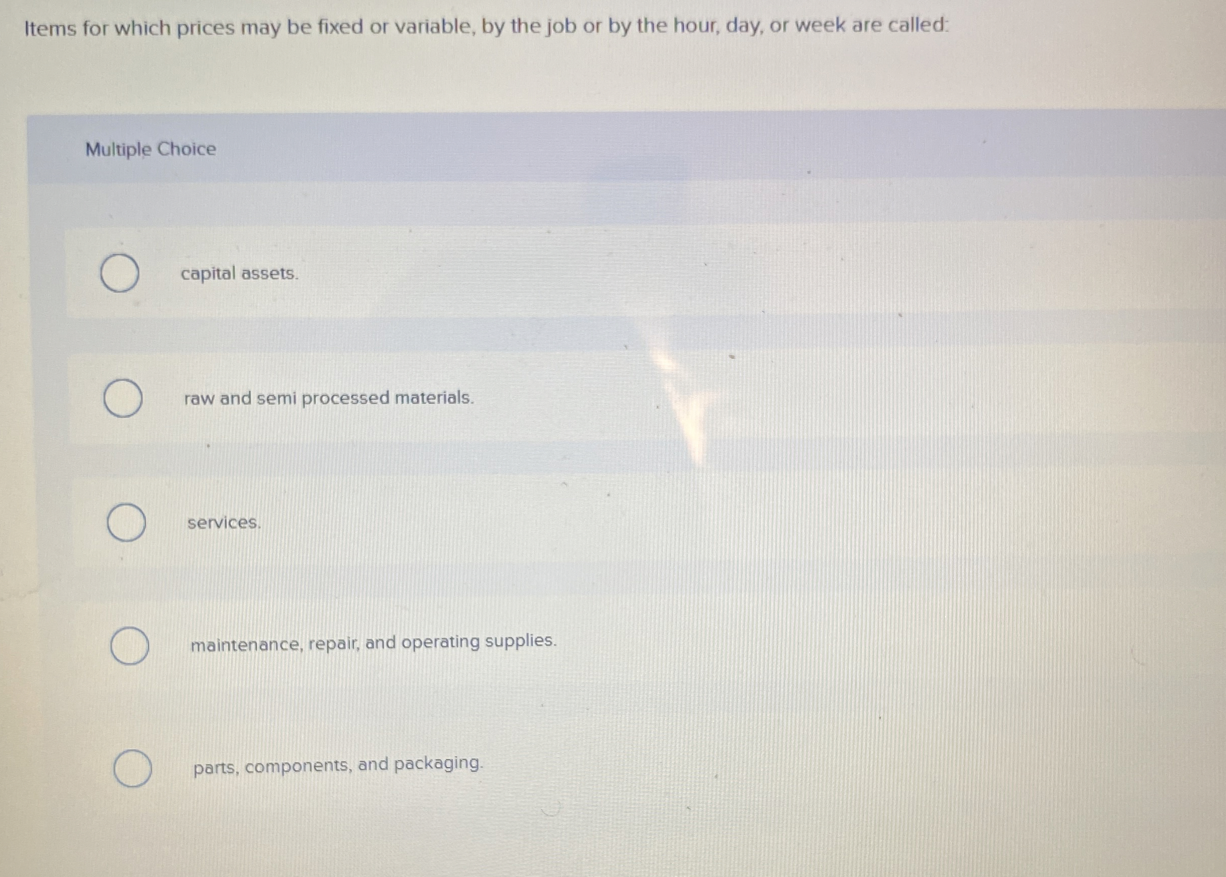  Items for which prices may be fixed or variable, by the