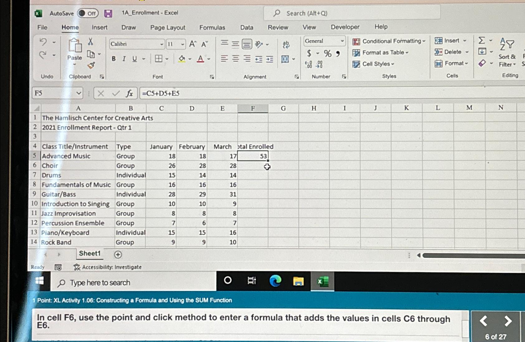  Ready [0 Ix Accessibility: Investigate Type here to search 1 Point: