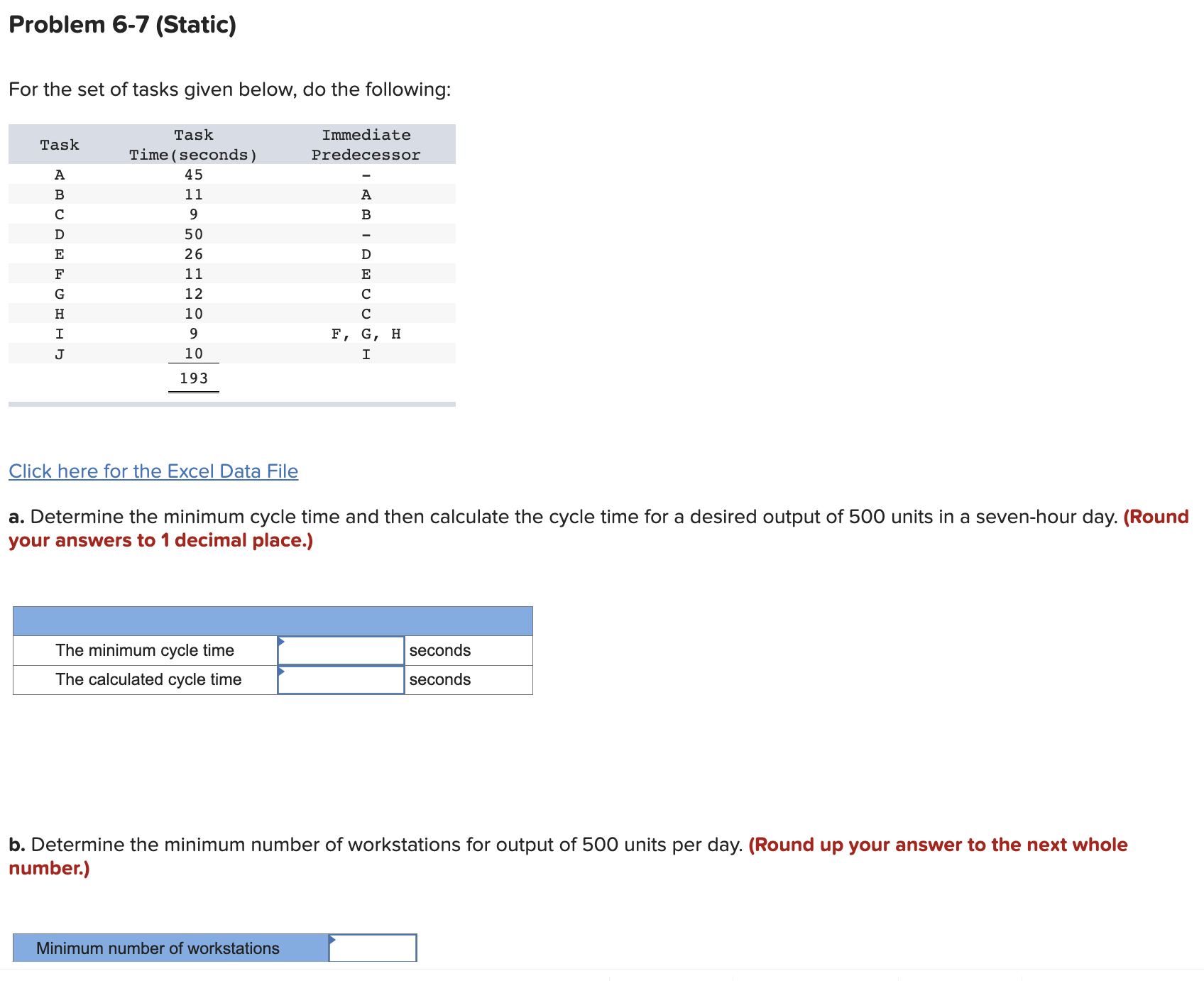 ties with the most following tasks heuristic. Use a cycle time of