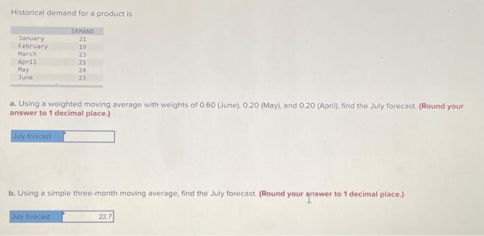  c. Using single exponential smoothing with a=0.40 and a June forecast