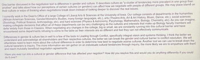 help please fast One barner discussed in the negotiation text is difference