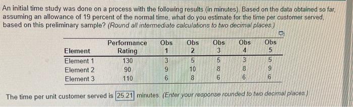  25.21 is wrong An initial time study was done on a