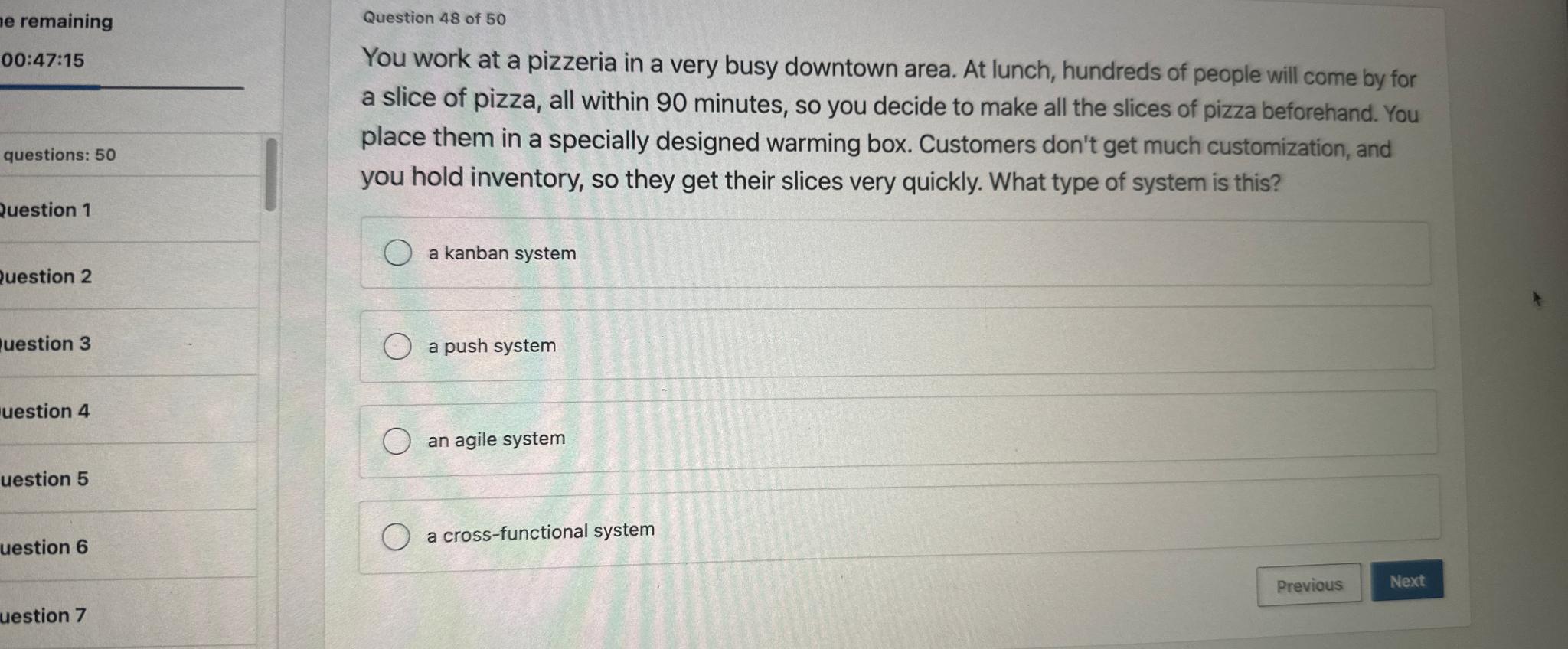  e remaining 00:47:15 questions: 50 Question 1 uestion 2 uestion 3