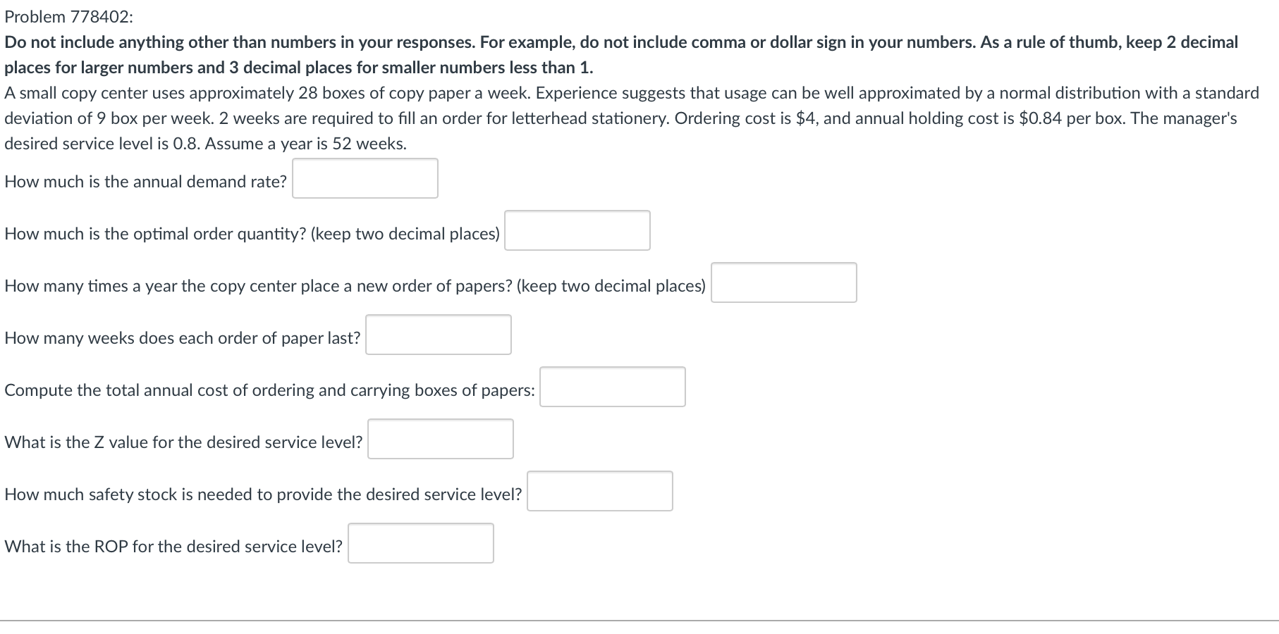  PLEASE SHOW YOUR WORK Problem / /8402: Do not include anything