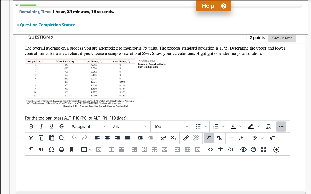 The overall average on a process you are attempting to monitor is