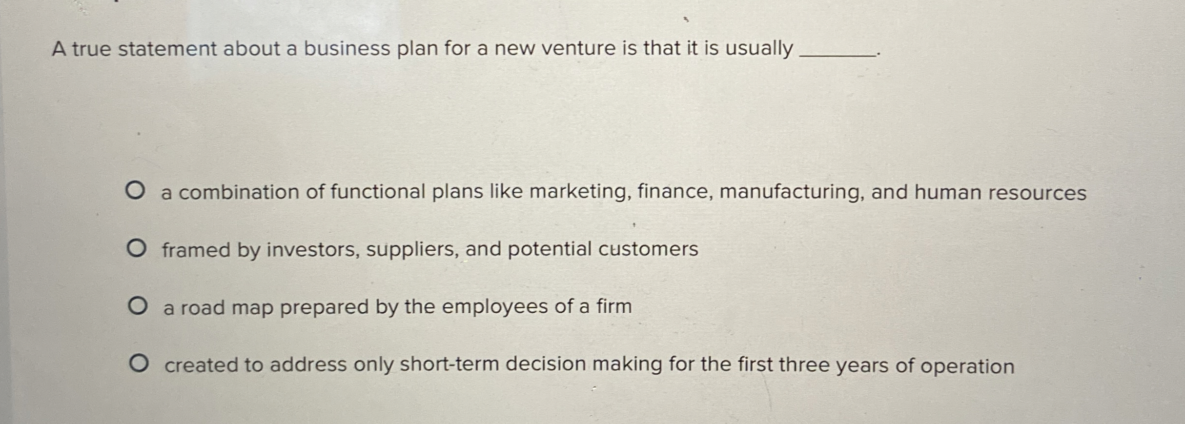 A true statement about a business plan for a new venture