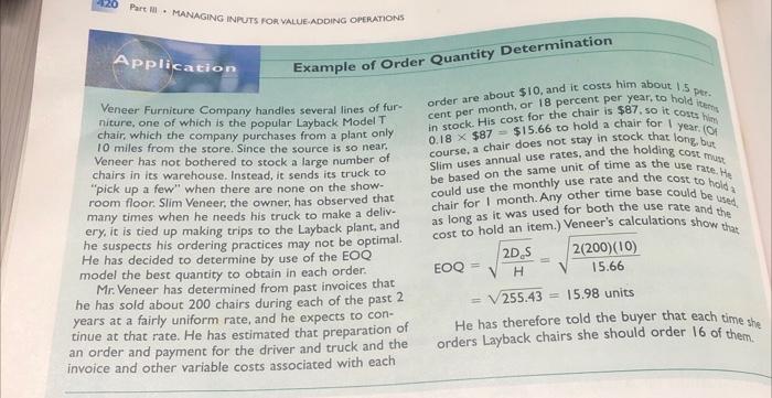  Part III - MANAGING INPUTS FOA VALUE-ADDING OPERATIONS Example of Order