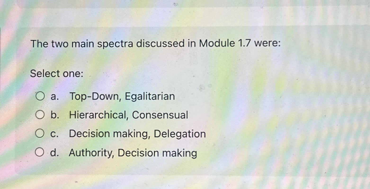  The two main spectra discussed in Module 1.7 were: Select one: