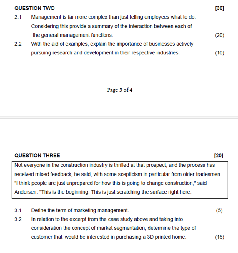  QUESTION TWO [30] 2.1 Management is far more complex than just