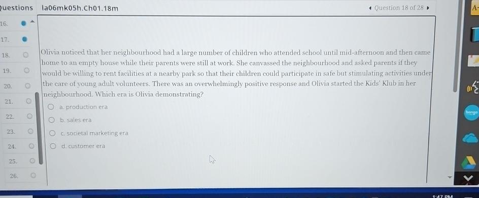  Questions la06mk05h.Ch01.18m Question 18 of 28 16. 17. 18. Olivia noticed