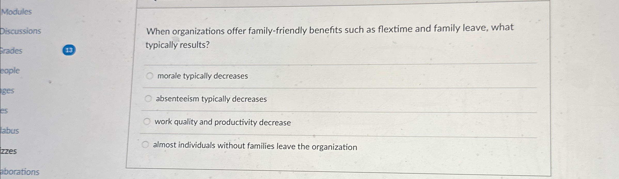  Modules Piscussions Grades 13 When organizations offer family-friendly benefits such as