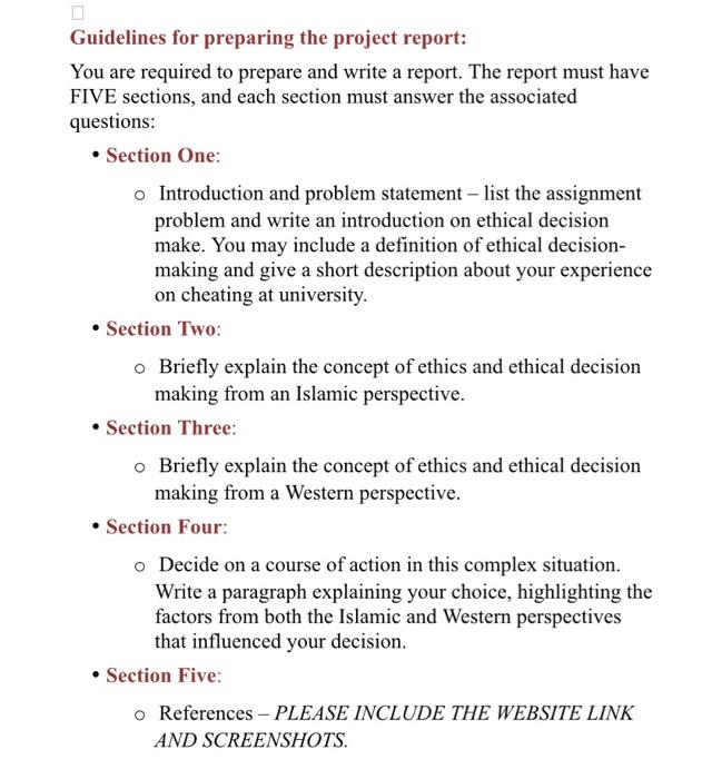 report Guidelines for preparing the project report: You are required to prepare