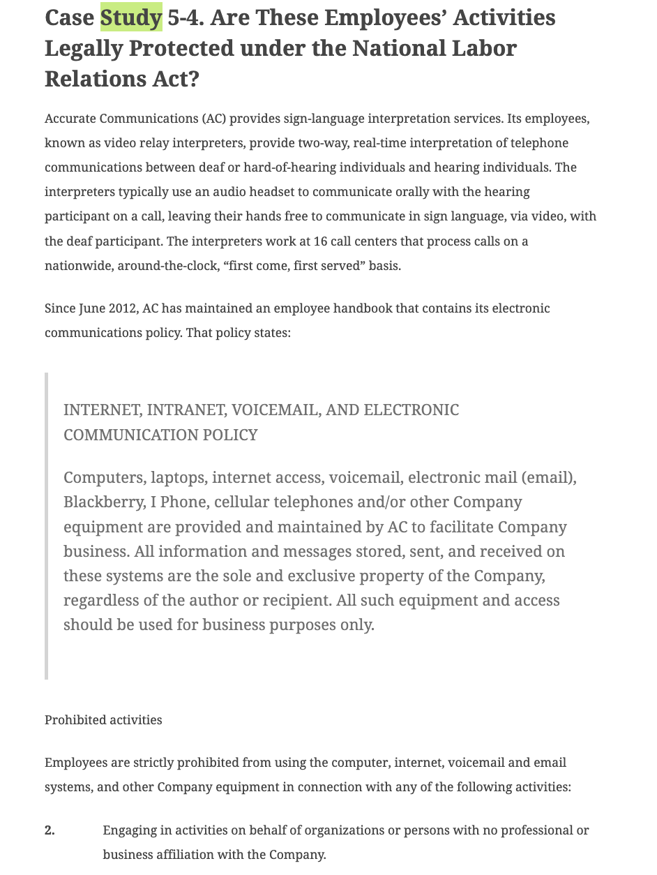 National Labor Relations Act? Accurate Communications (AC) provides sign-language interpretation services. Its