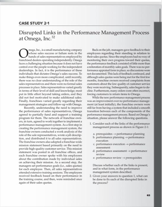 performance management Disrupted Links in the Performance Management Process at Omega, Inc.