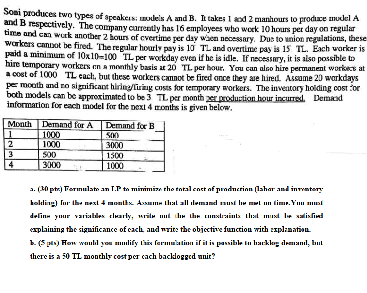 Please solve it manually. Do not use excel. Soni produces two types