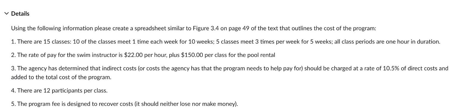  Details Using the following information please create a spreadsheet similar to