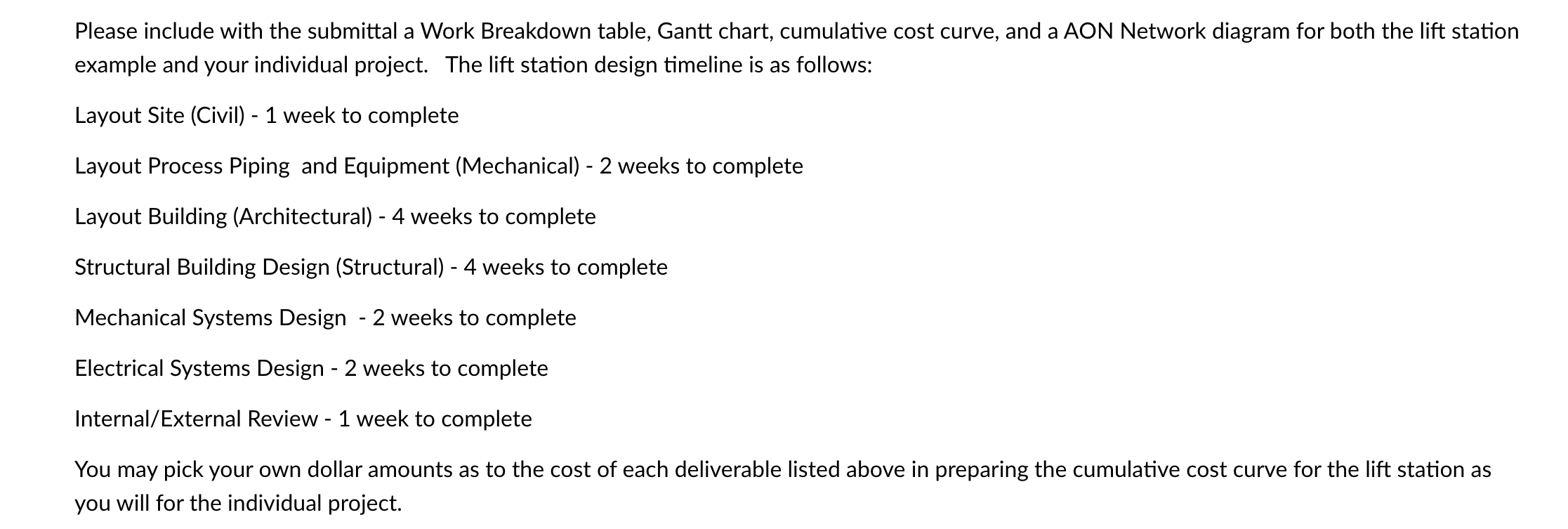  Please include with the submittal a Work Breakdown table, Gantt chart,