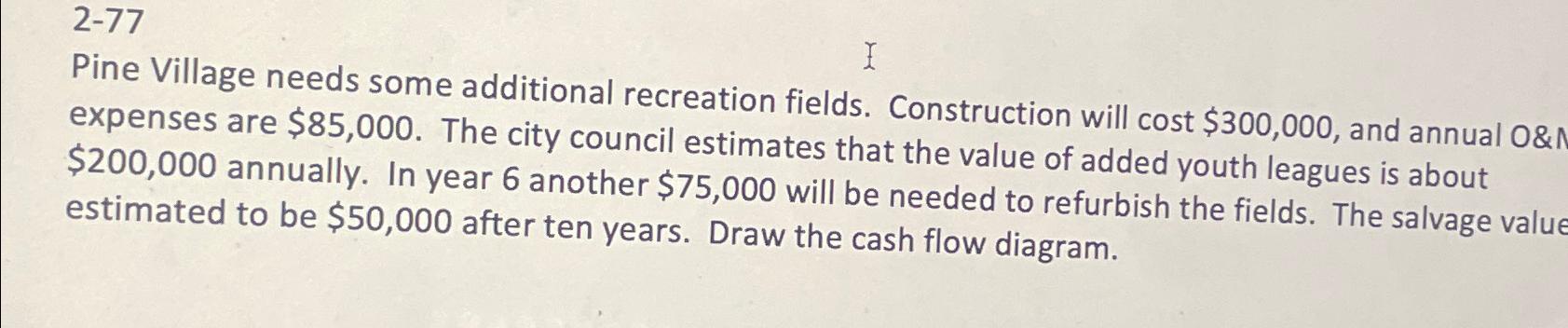  2-77 Pine Village needs some additional recreation fields. Construction will cost