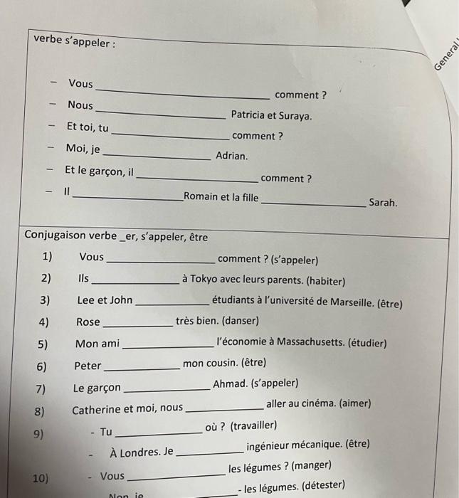 URGENT need within 5 mintunes--------- verbe s'appeler : - Vous - Nous