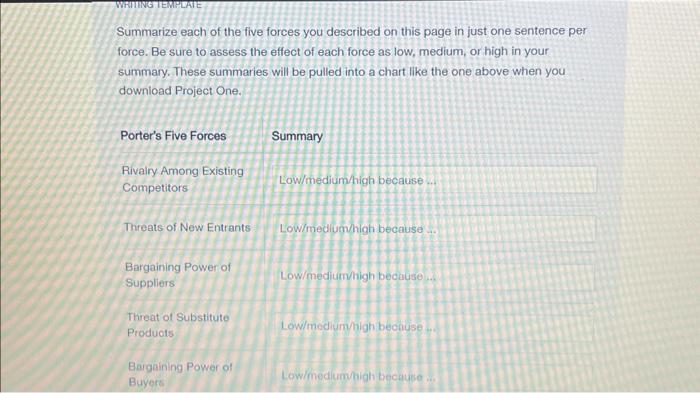 for the new industry, to complete your Porter's Five Forces analysis, you'll