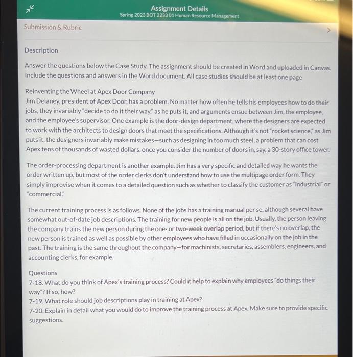  Answer the questions below the Case Study. The assignment should be