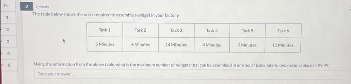  The table below shows the tasks required to assemble a widget