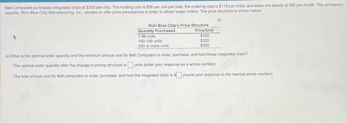 Bel Computers purchases integrated chps at $350 per chip. The holding