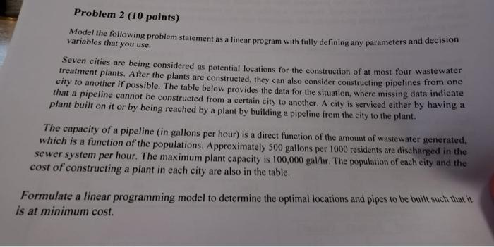 Please solve this in the GENERIC form Problem 2 (10 points) Model