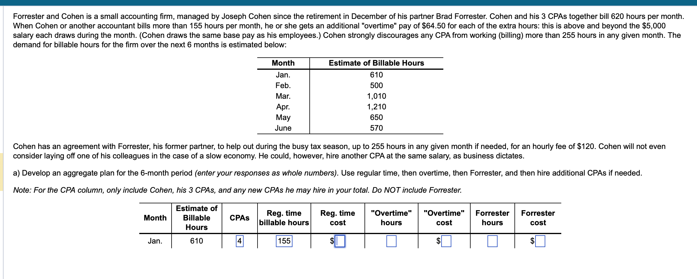 Please solve for the aggregate plan for the full 6 month period.