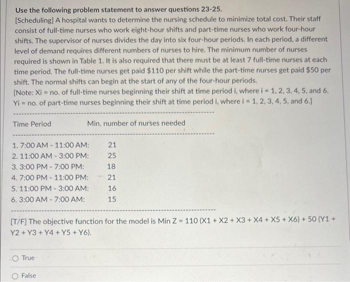  Use the following problem statement to answer questions 23-25. [Scheduling] A