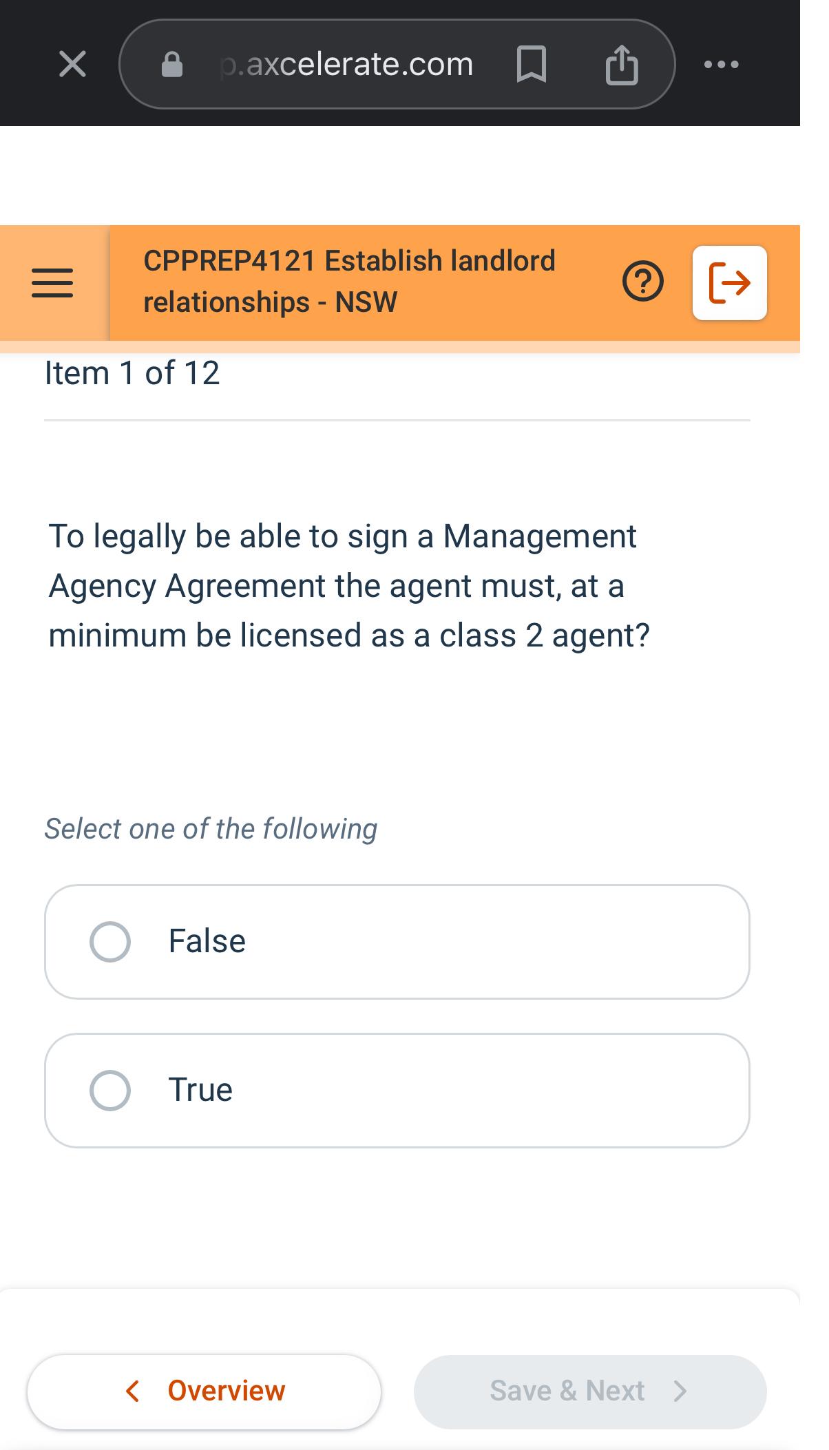  CPPREP4121 Establish landlord relationships - NSW Item 1 of 12 To