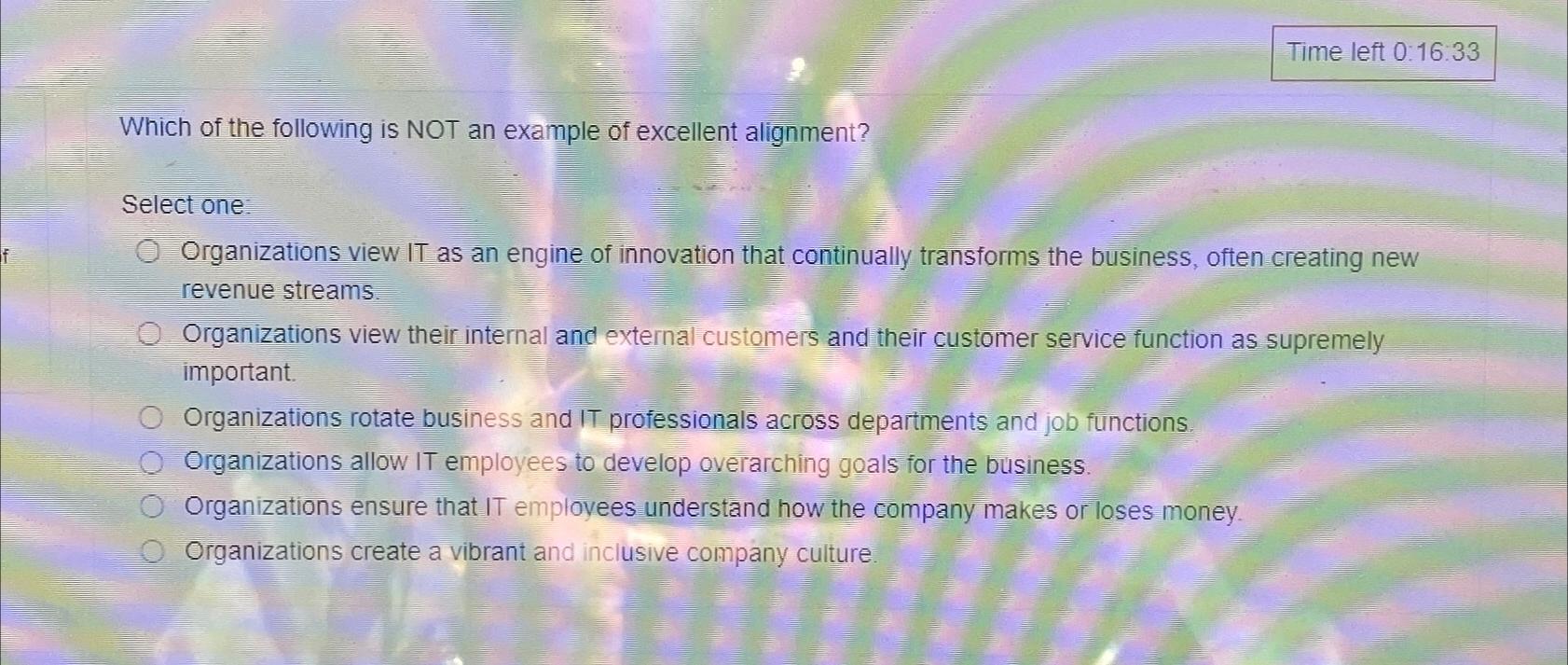  Time left 0:16:33 Which of the following is NOT an example