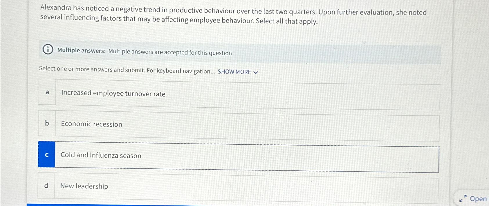  Alexandra has noticed a negative trend in productive behaviour over the