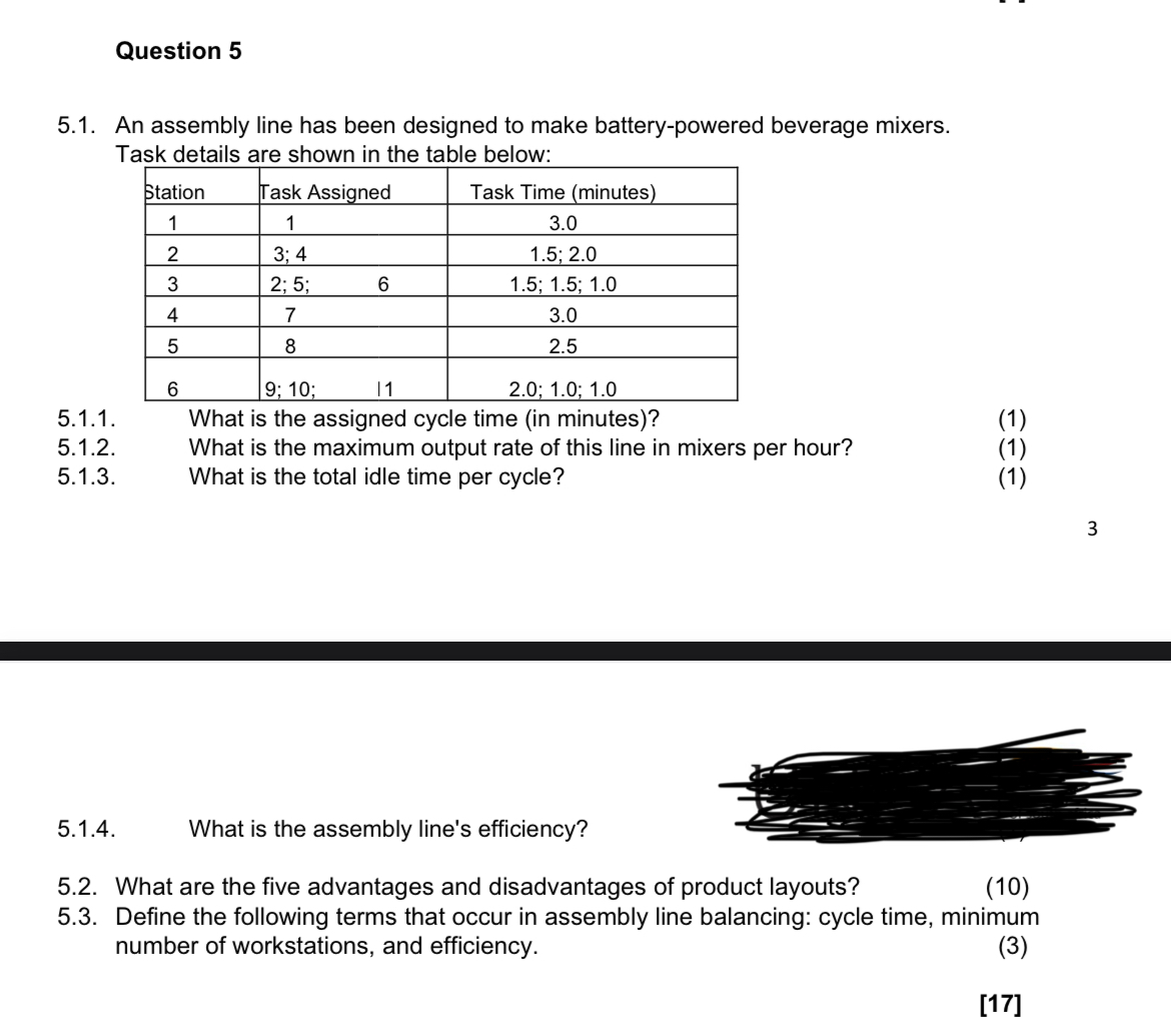 Question 5 5.1. An assembly line has been designed to make