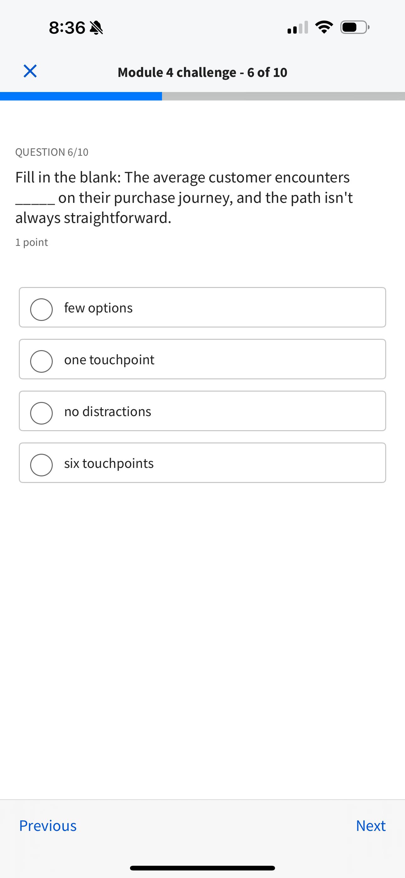  8:36 Module 4 challenge -6 of 10 QUESTION 6/10 Fill in