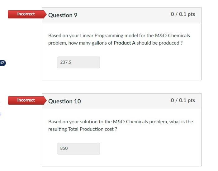  Based on your Linear Programming model for the M&D Chemicals problem,