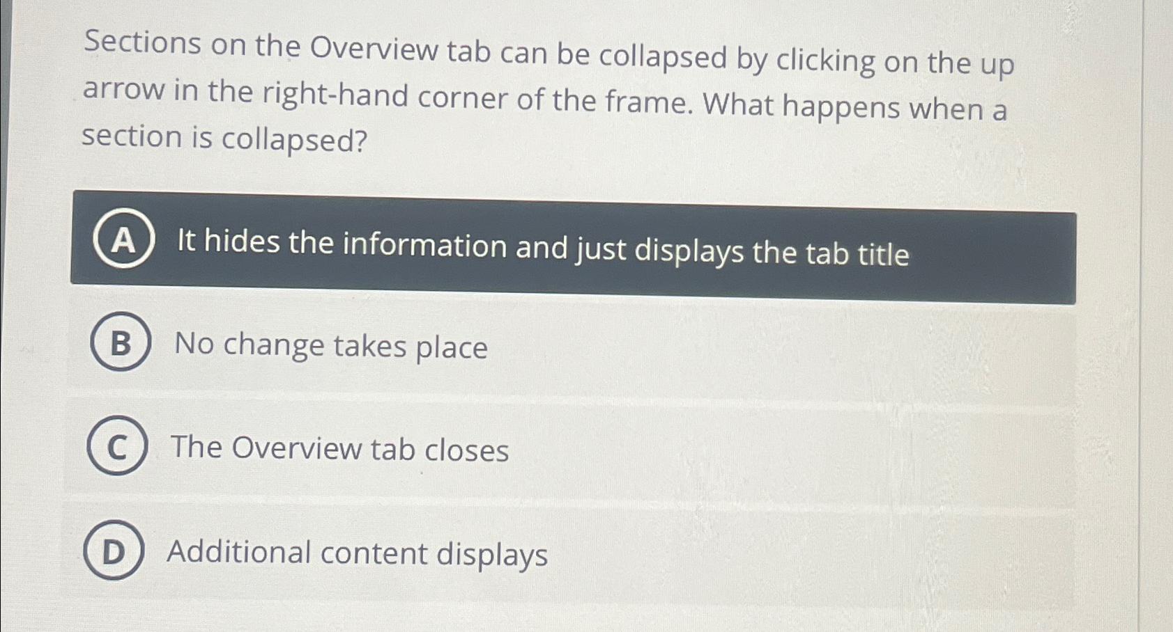  Sections on the Overview tab can be collapsed by clicking on
