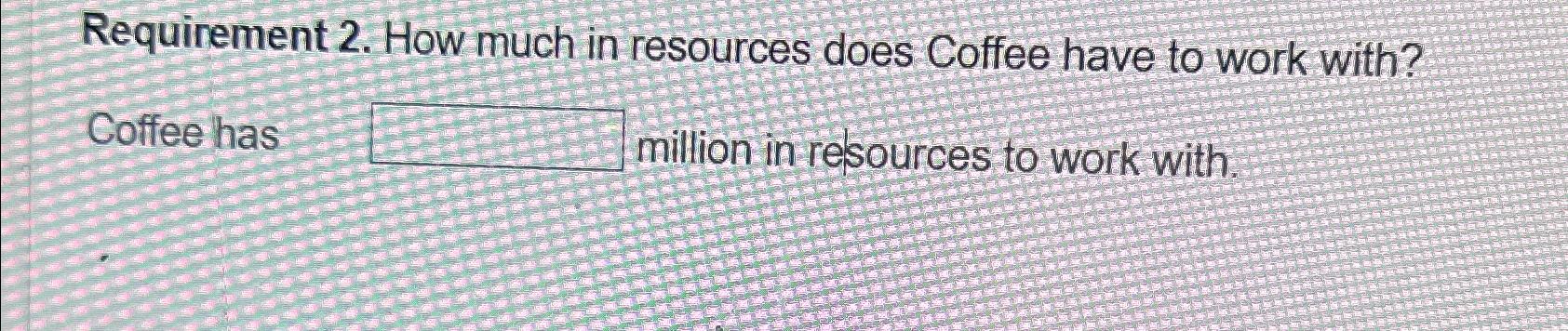  Requirement 2. How much in resources does Coffee have to work