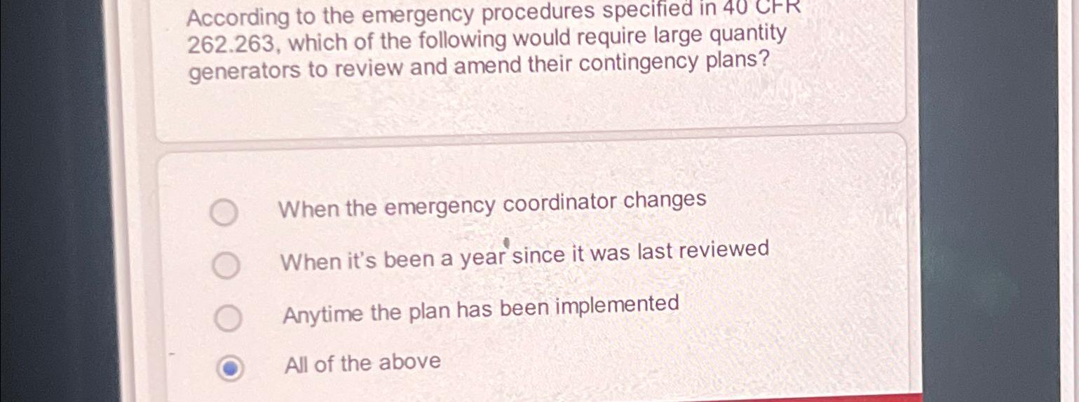  According to the emergency procedures specified in 40262.263, which of the
