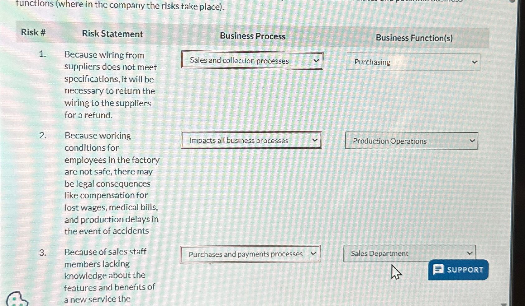  functions (where in the company the risks take place). Risk #