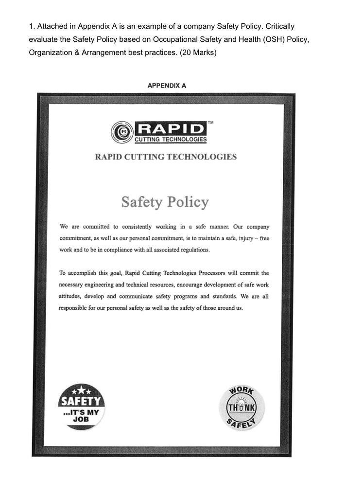 1. Attached in Appendix A is an example of a company