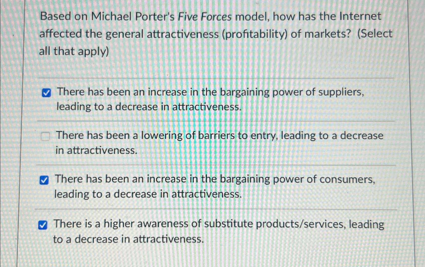  Based on Michael Porter's Five Forces model, how has the Internet