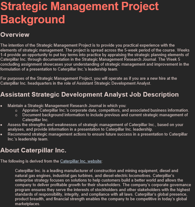 Wk 5 Create a presentation, complete with speaker notes for Caterpillar Inc.s