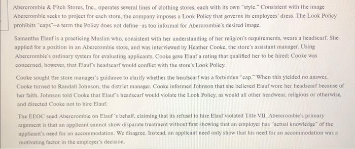 Ct. 2028 (2015) A 17-year-old interviewed for a position at Abercrombie \&