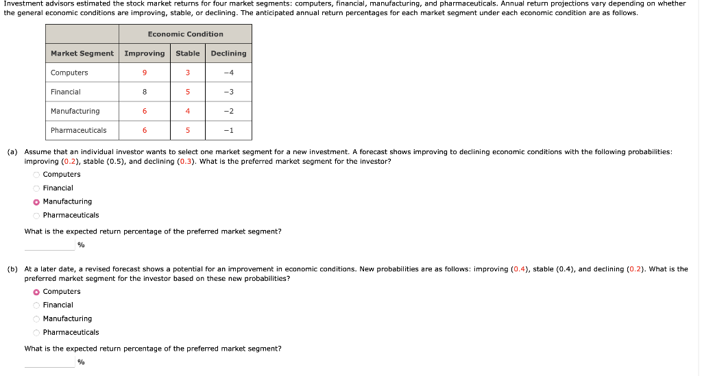  improving (0.2), stable (0.5), and declining (0.3). What is the preferred