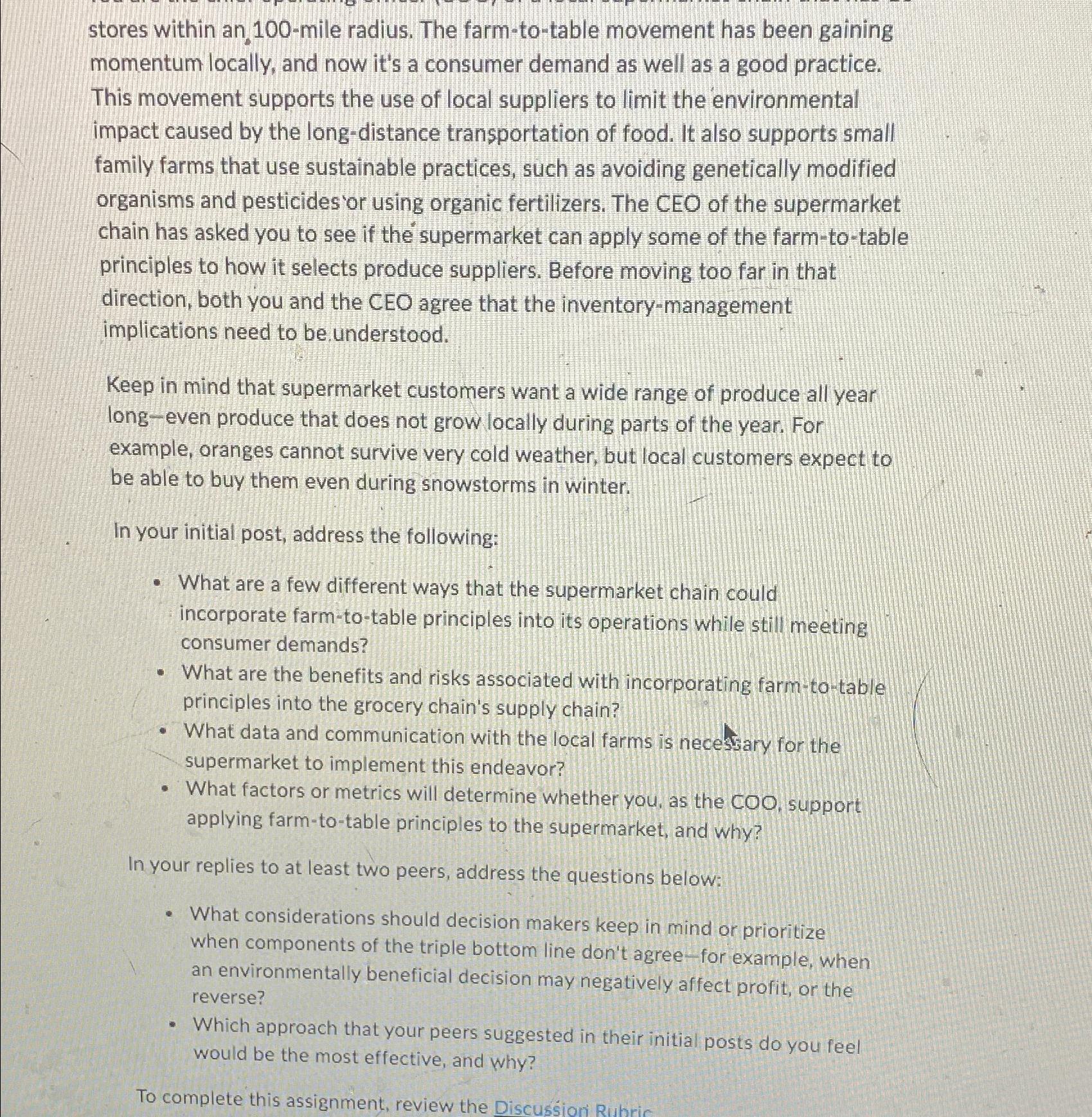  stores within an 100-mile radius. The farm-to-table movement has been gaining