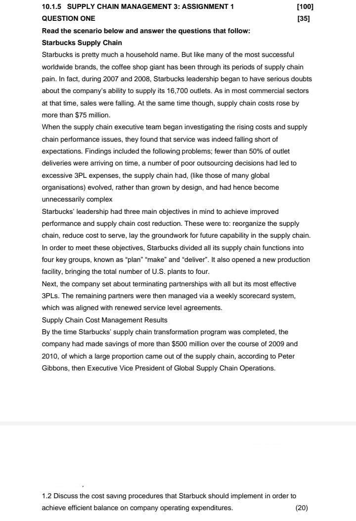  QUESTION ONE [35] Read the scenario below and answer the questions